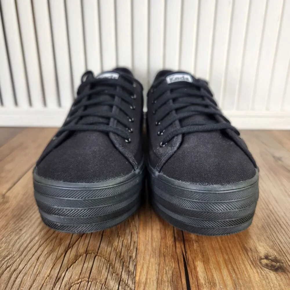 Keds Triple Kick Organic Cotton Platform Shoes Womens Sz 8 Black Canvas WF64855